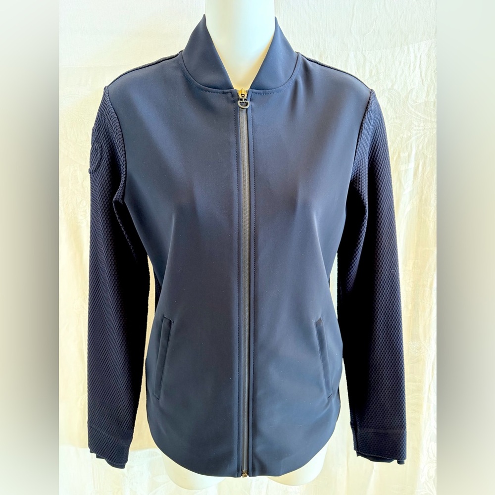 Women's Navy Bomber Jacket - Minimal Zip Front